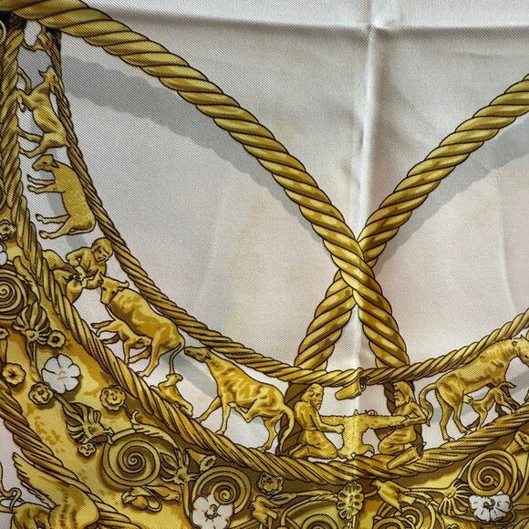 Hermes Les Cavaliers d'Or Silk Scarf Red and Gold - Picture 10 of 11